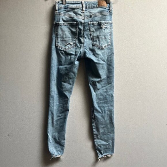 American Eagle Outfitters High Rise Jegging distressed frayed skinny jeans Sz 0 - Picture 3 of 13